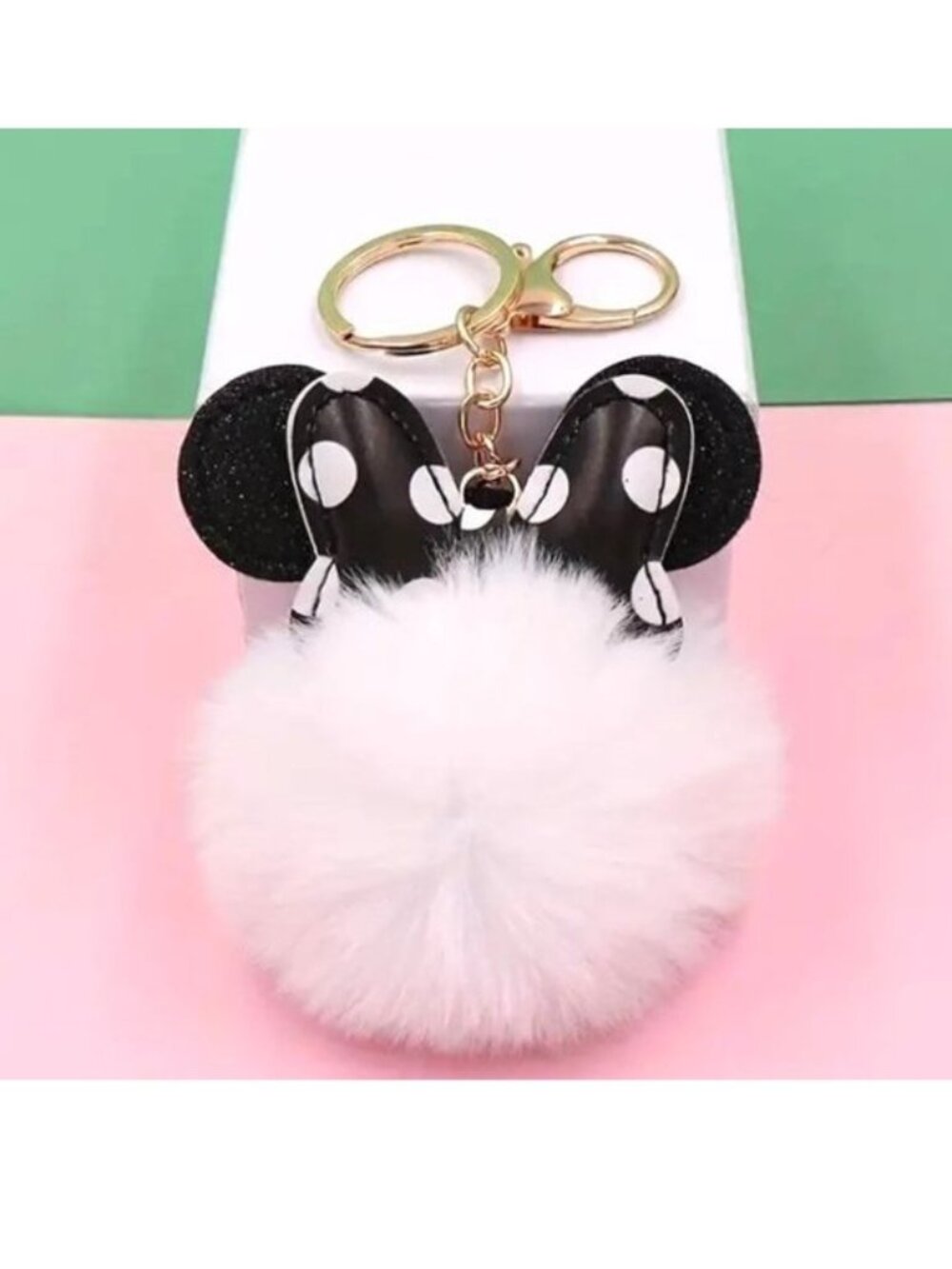 Disney Pom Bag Charm Keychain Minnie Mouse Ears Purse Stylish Glam Trendy Cute